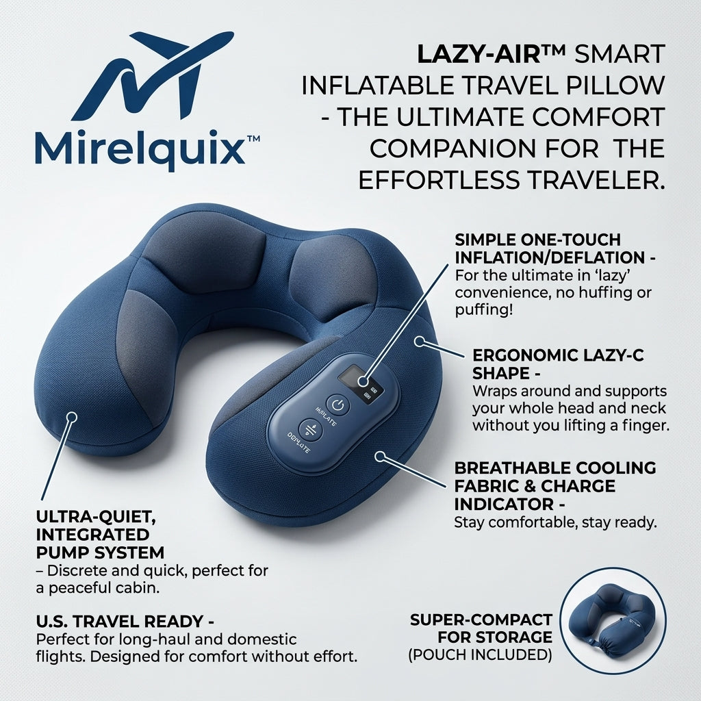 Mirelquix™ LAZY-AIR™ Smart Inflatable Travel Pillow